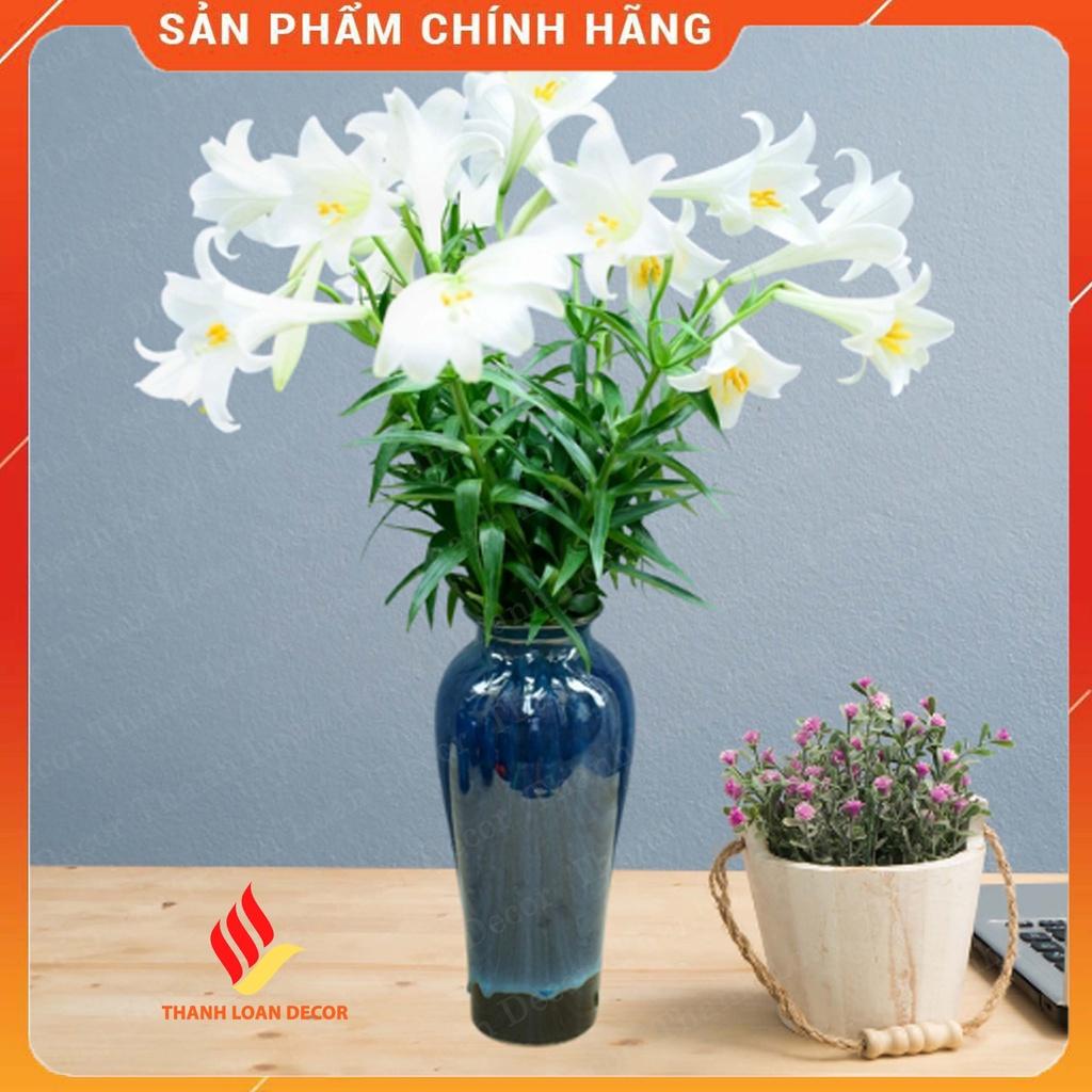 Lọ hoa gốm sứ Bát Tràng cỡ to - Bình hoa decor trang trí nhà đẹp - Men xanh hỏa biến