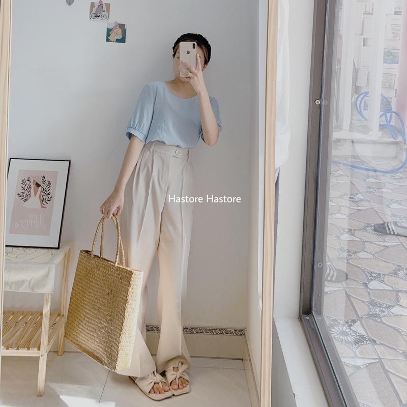 Quần tây ống rộng cúc lệch