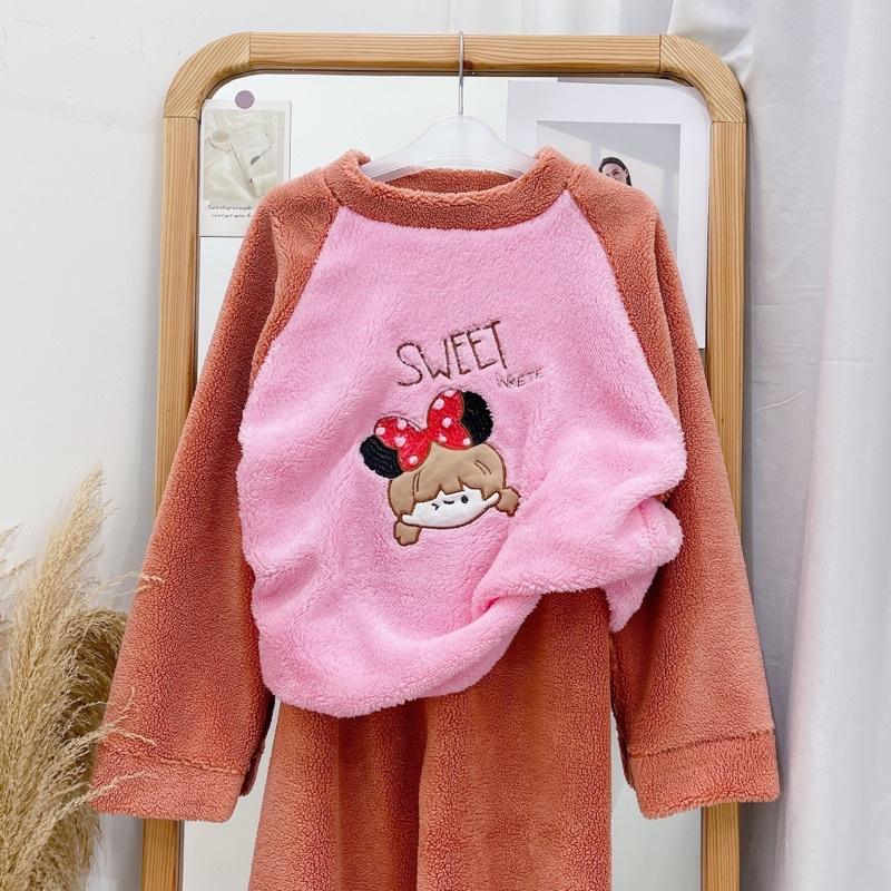 Bộ ngủ, mặc nhà lông cừu 2 mặt mềm mại hình cô gái dễ thương