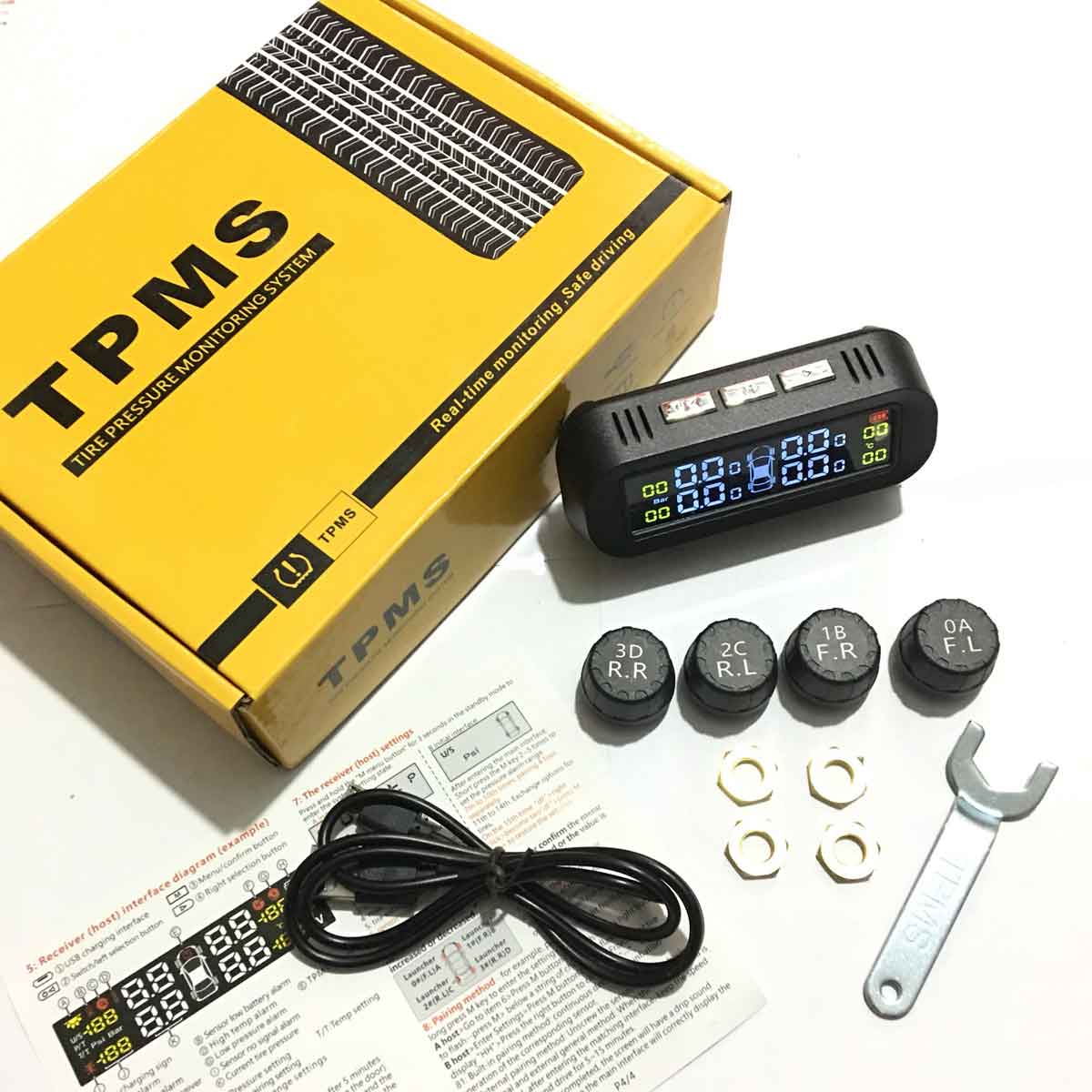 Cảm Biến Áp Suất Lốp TPMS Gắn Ngoài Màn Hình Dán Kính Lái Năng Lượng Mặt Trời