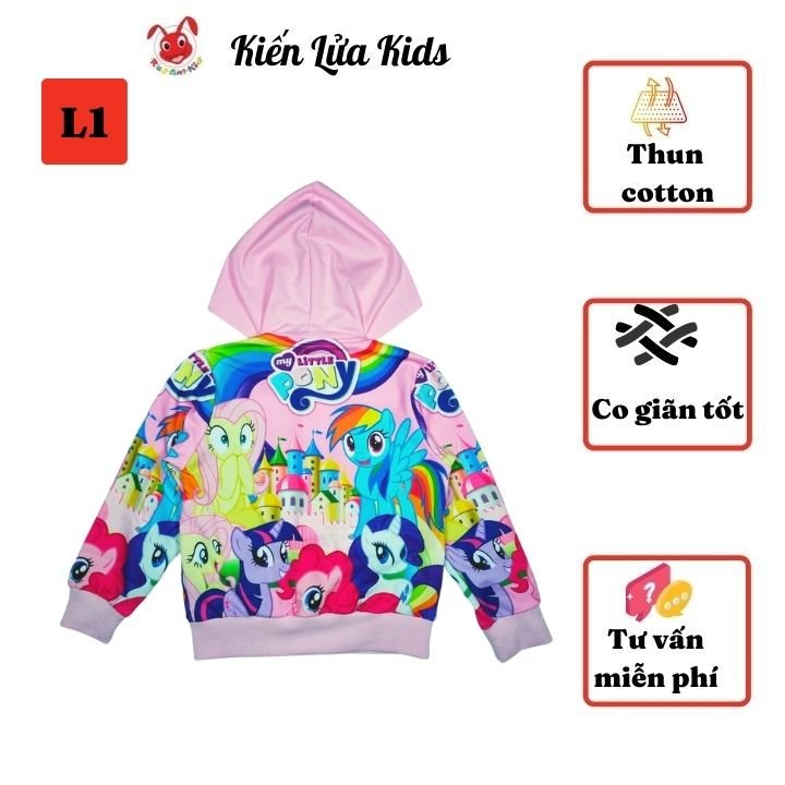 Hình ảnh Áo khoác bé gái Pony từ 14-43kg - Thun cotton da cá in 3D cực chất