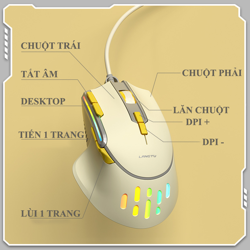 Chuột gaming có dây LANGTU G3 có đèn led RGB cực đẹp tùy chỉnh chế độ led với độ DPI lên đến 12800DPI - Hàng Chính Hãng