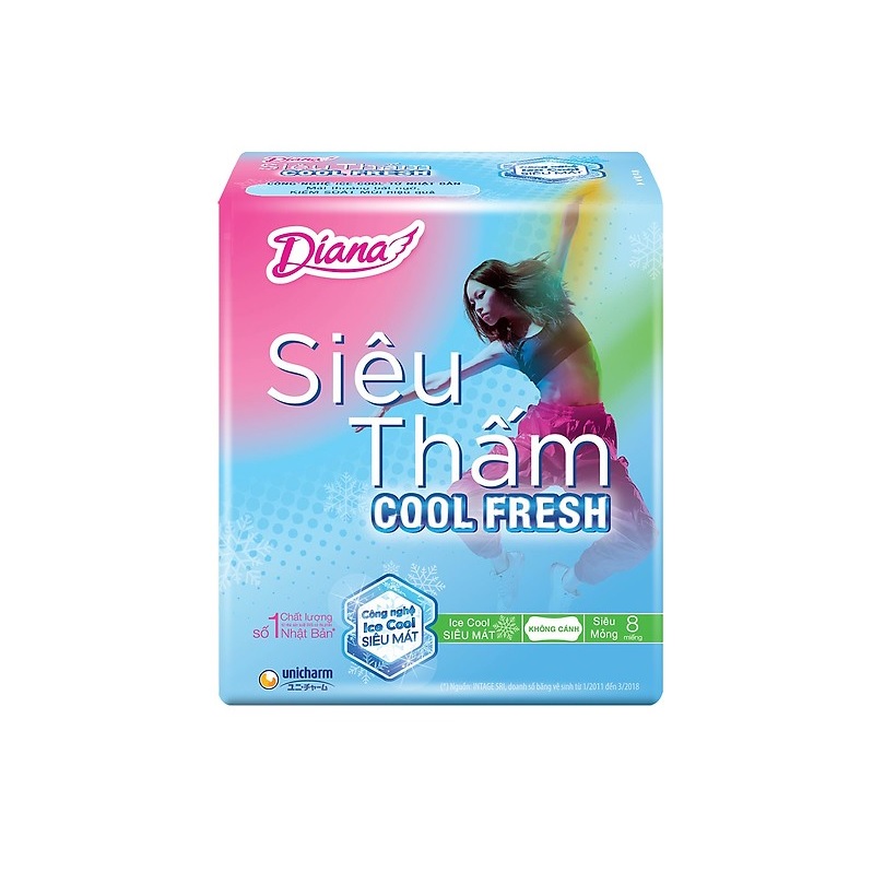 Combo 6 gói Băng vệ sinh Diana Siêu thấm Cool Fresh siêu mỏng không cánh 8 miếng