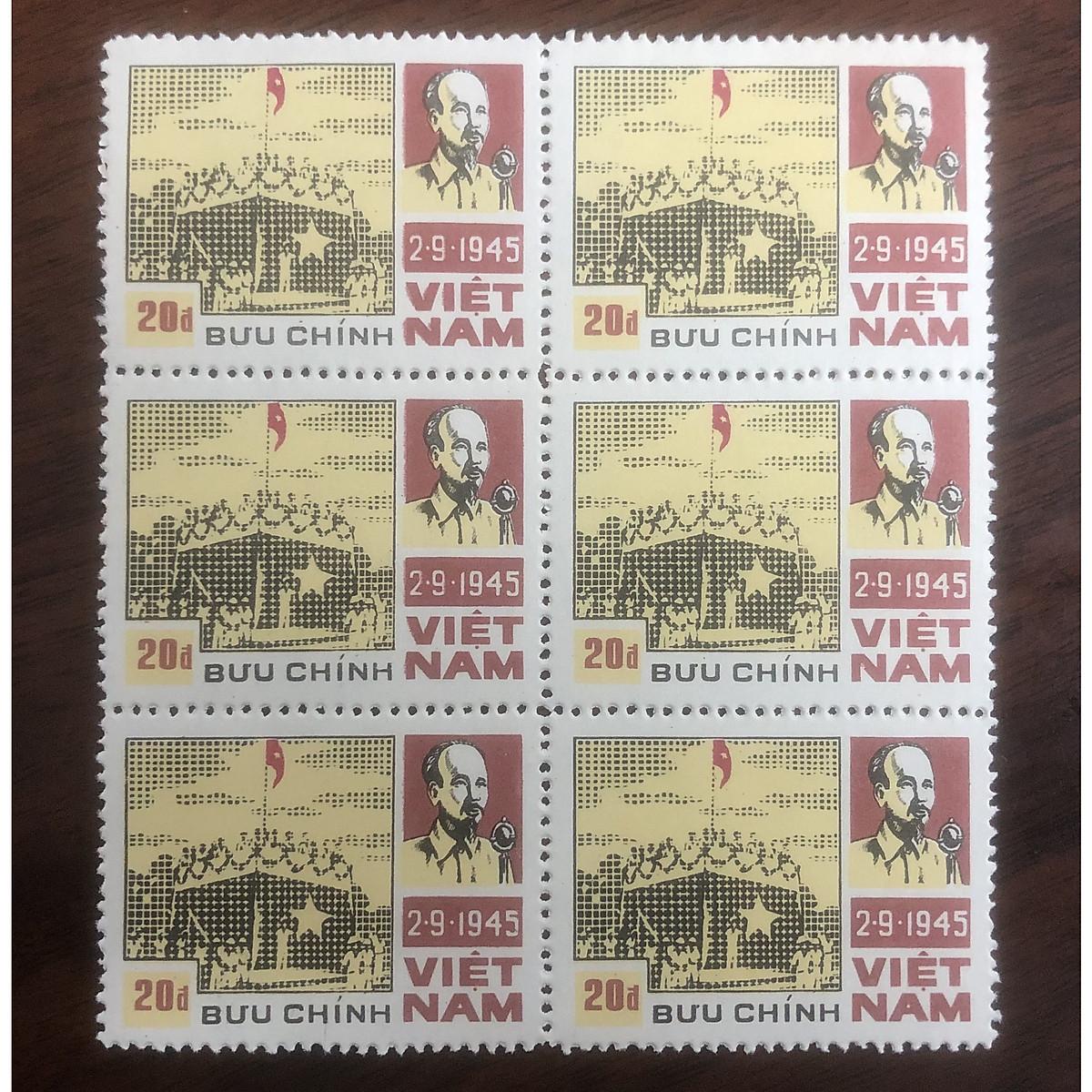 Bloc khối 6 tem sống Việt Nam hình ảnh Bác Hồ kỷ niệm ngày lịch sử quốc khánh năm 1945 , kèm túi nilon bảo quản - SHOPHANG