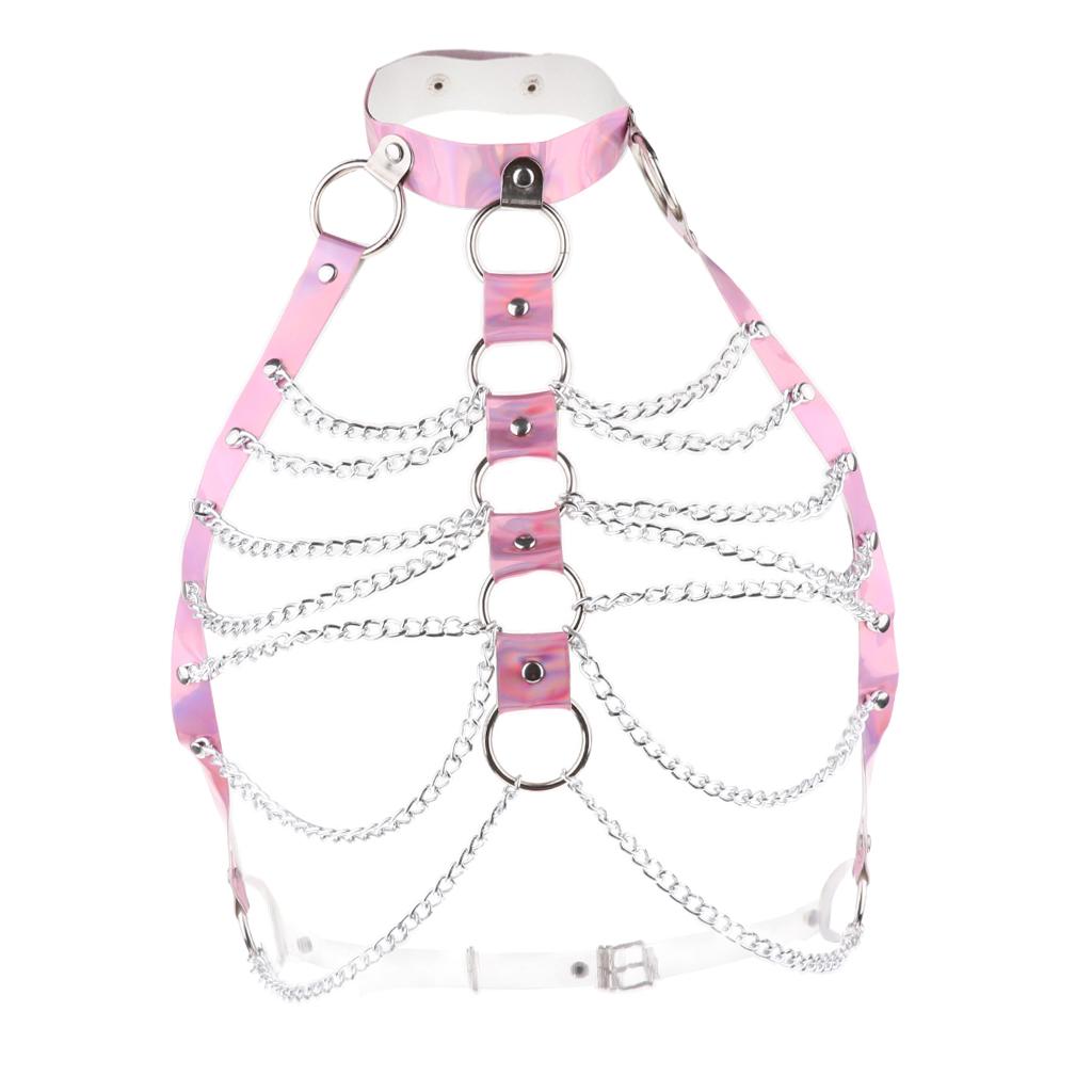 Women PU Leather Adjustable Body Chest Harness Belt Choker Necklace