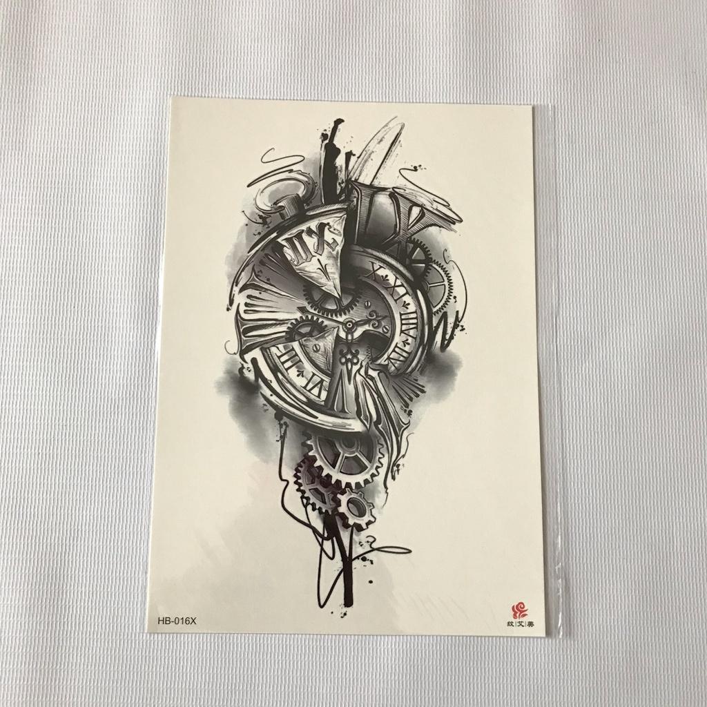 Hình xăm dán tattoo cao cấp hoa trắng đen 15x21cm- phù hợp các vị trí tay, chân, vai, ngực, bụng