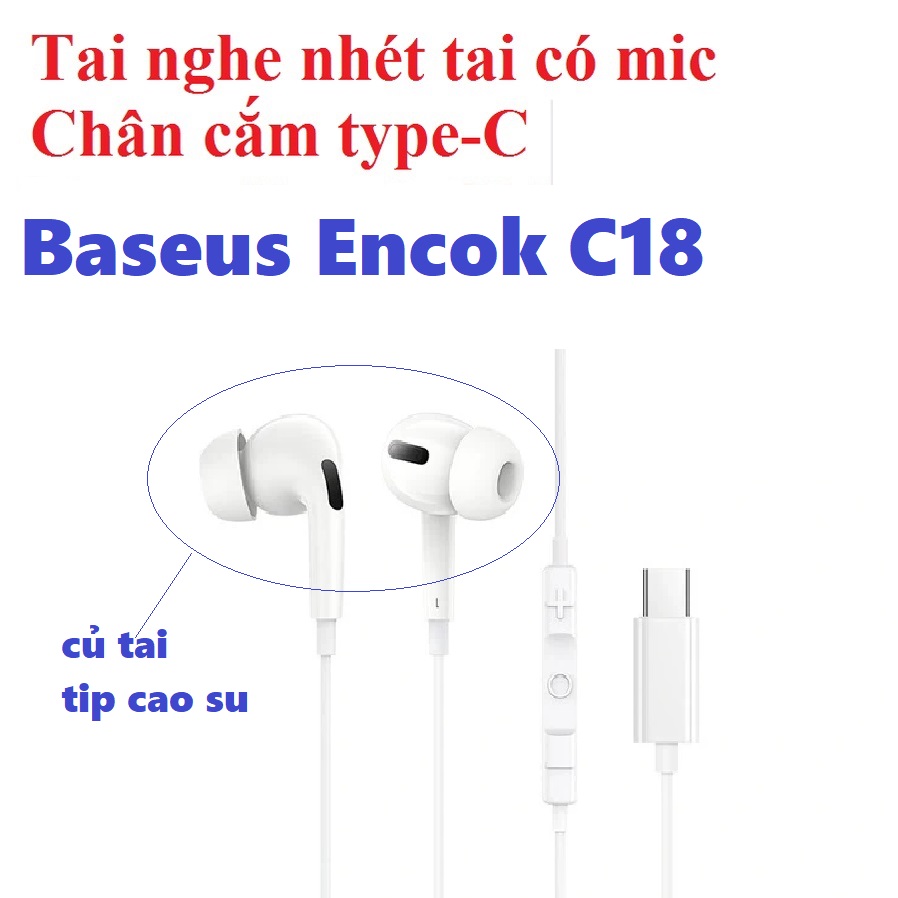 Tai nghe nhét tai jack cắm type-C có mic Baseus Encok C17 NGCR010002 - Hàng chính hãng