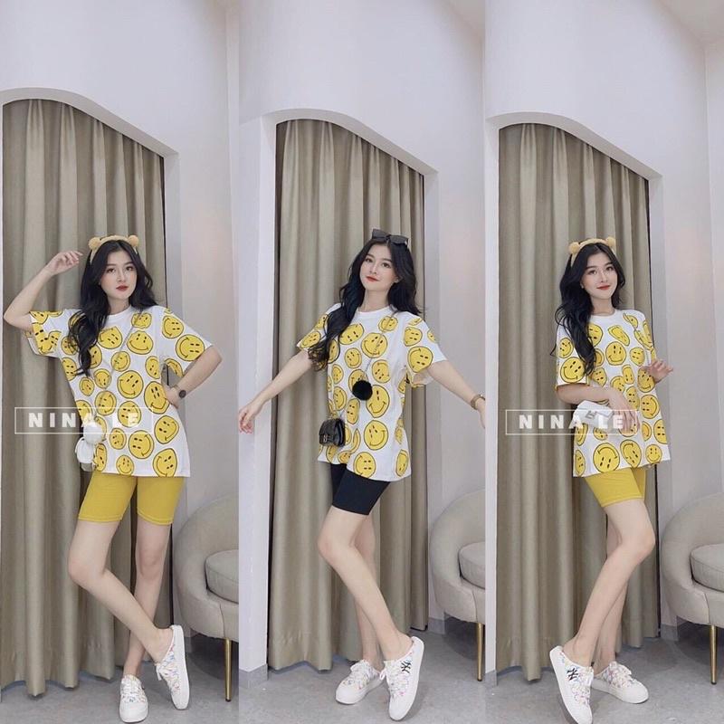 Sét bộ form rộng áo hoạ tiết mặt cười cực xinh