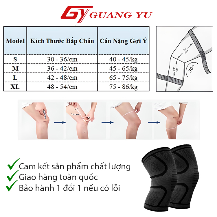 Bó gối chơi thể thao Guang Yu chất liệu đàn hồi co dãn bốn chiều, băng bảo vệ đầu gối cao cấp màu đen - KN09