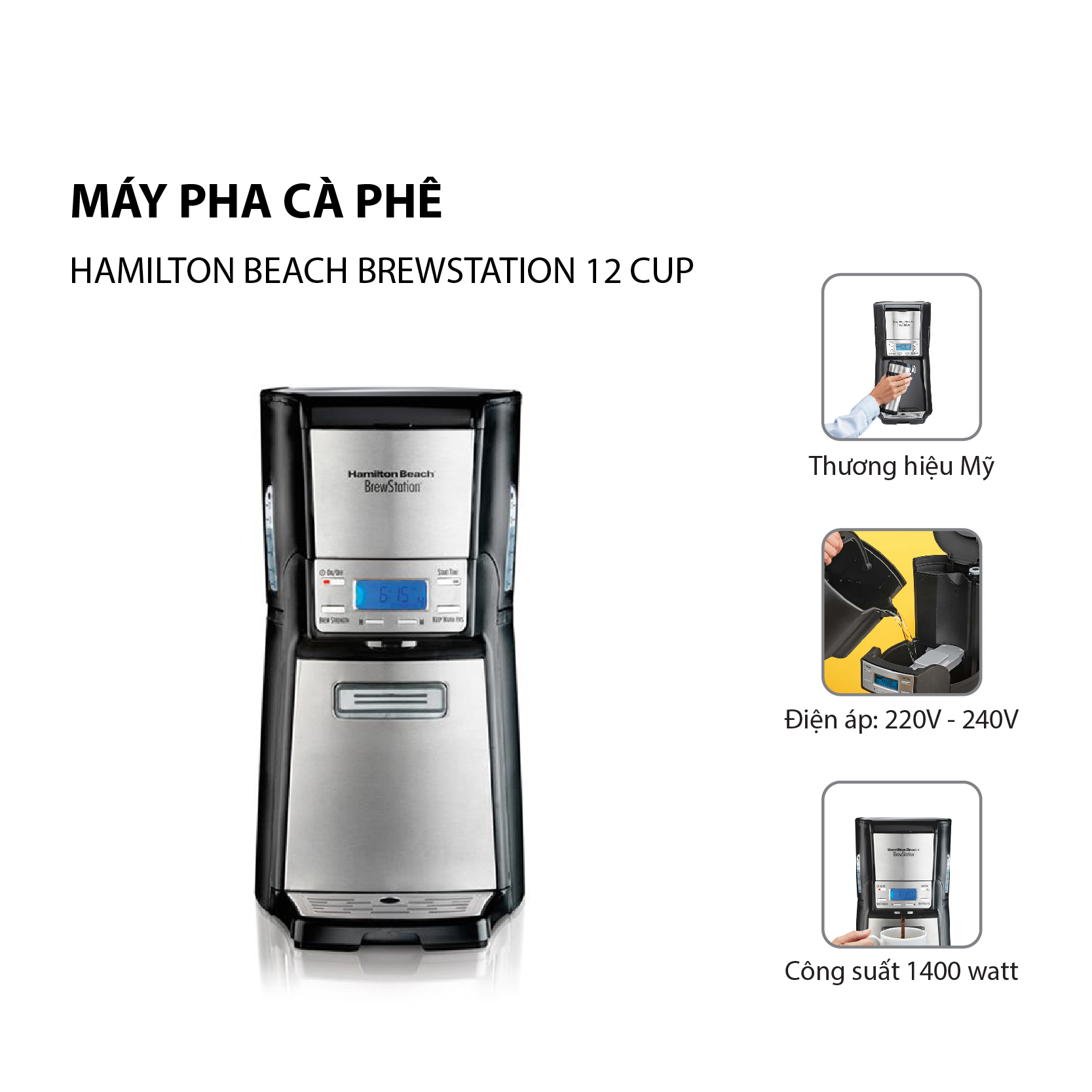 Máy Pha Cà Phê Hamilton Beach BrewStation 12 Cup - 48465-SAU - Hàng Nhập Khẩu