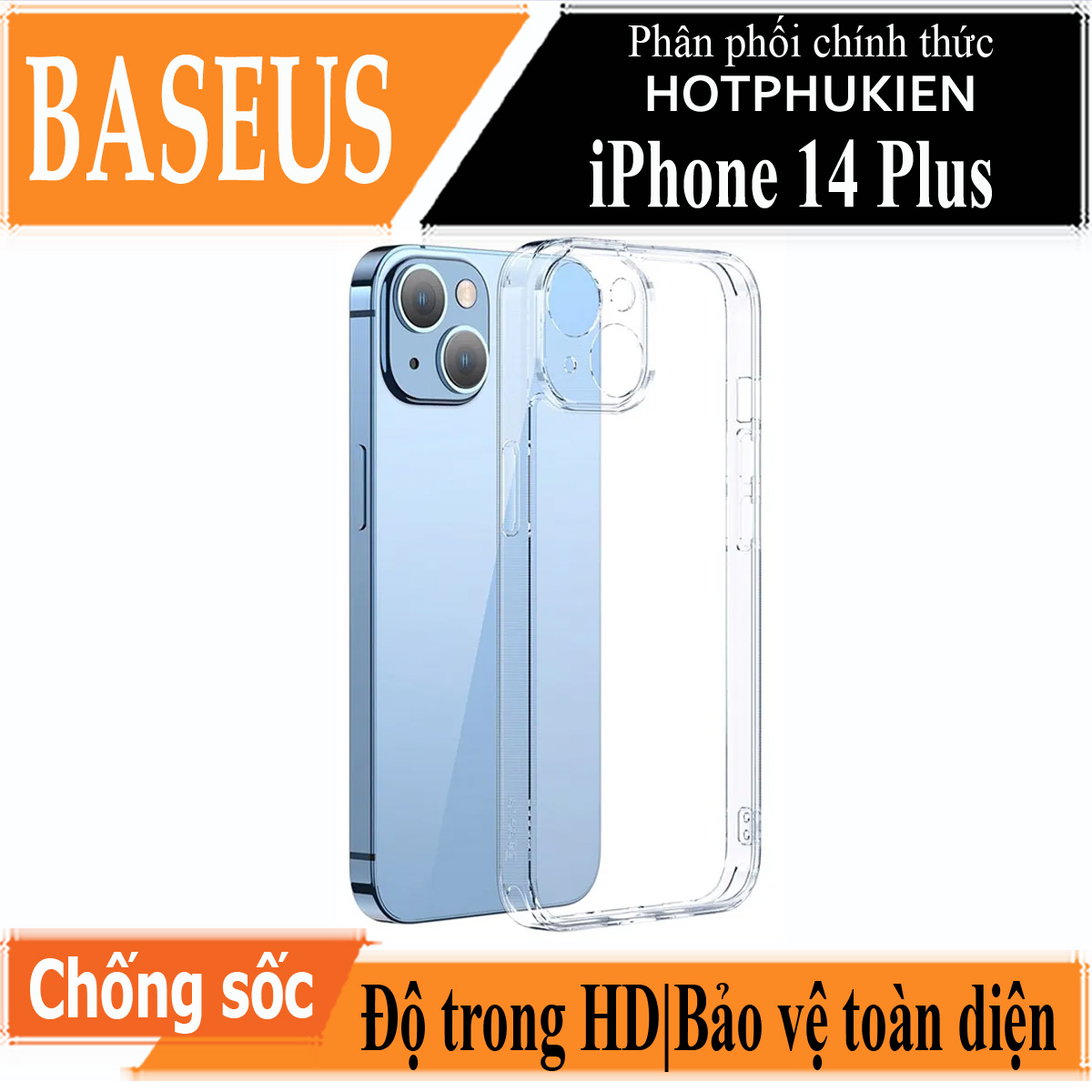 Ốp lưng chống sốc trong suốt cho iPhone 14 Plus (6.7 inch) hiệu Baseus Protective Case trang bị khung bảo vệ camera, chống chịu va đập cực tốt, độ trong suốt chuẩn HD - hàng nhập khẩu