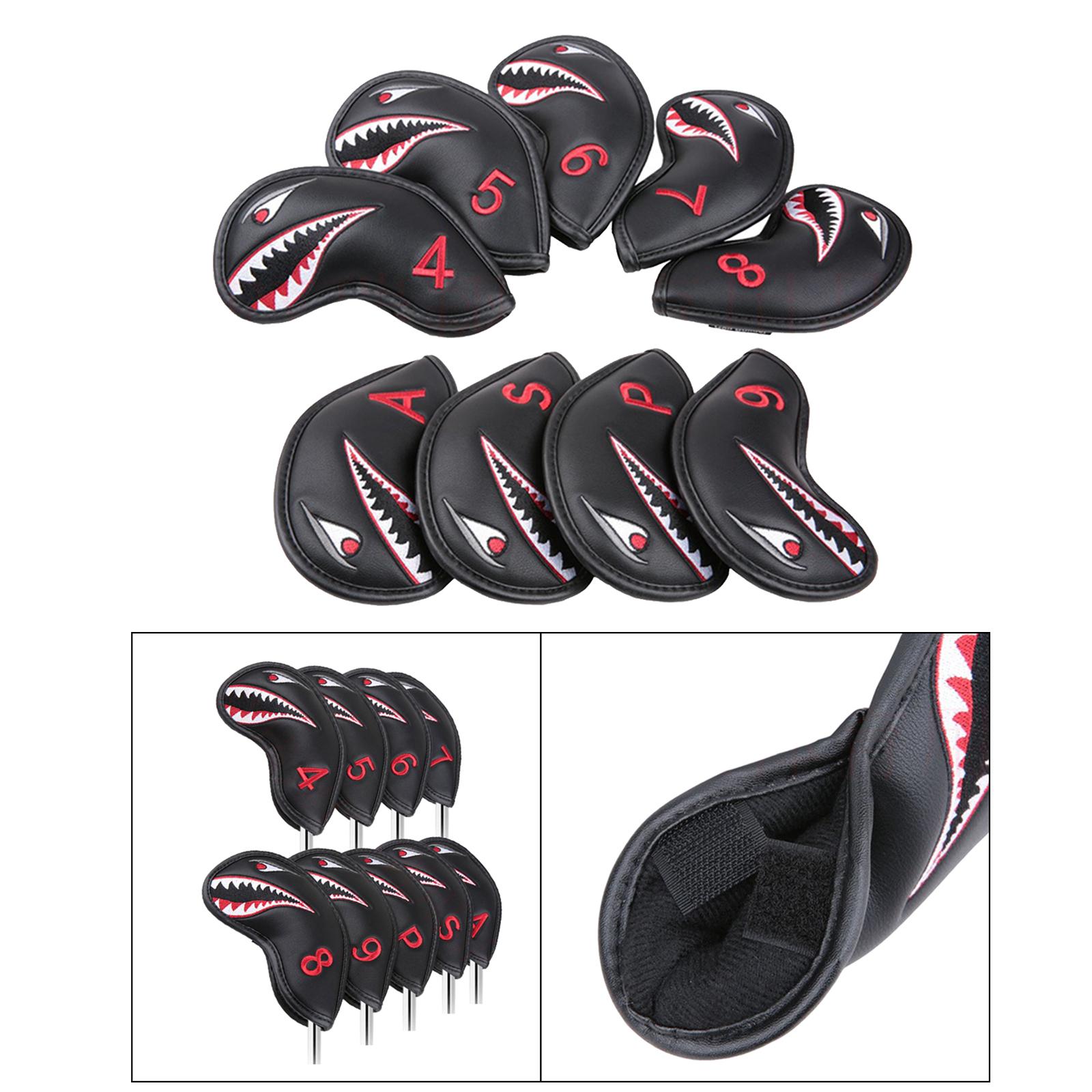 9pcs Waterproof Golf Iron Head Cover Black 4-9, A-P Club Headcover Clubs Carrying Travel Protection Sticker Closure Accessories