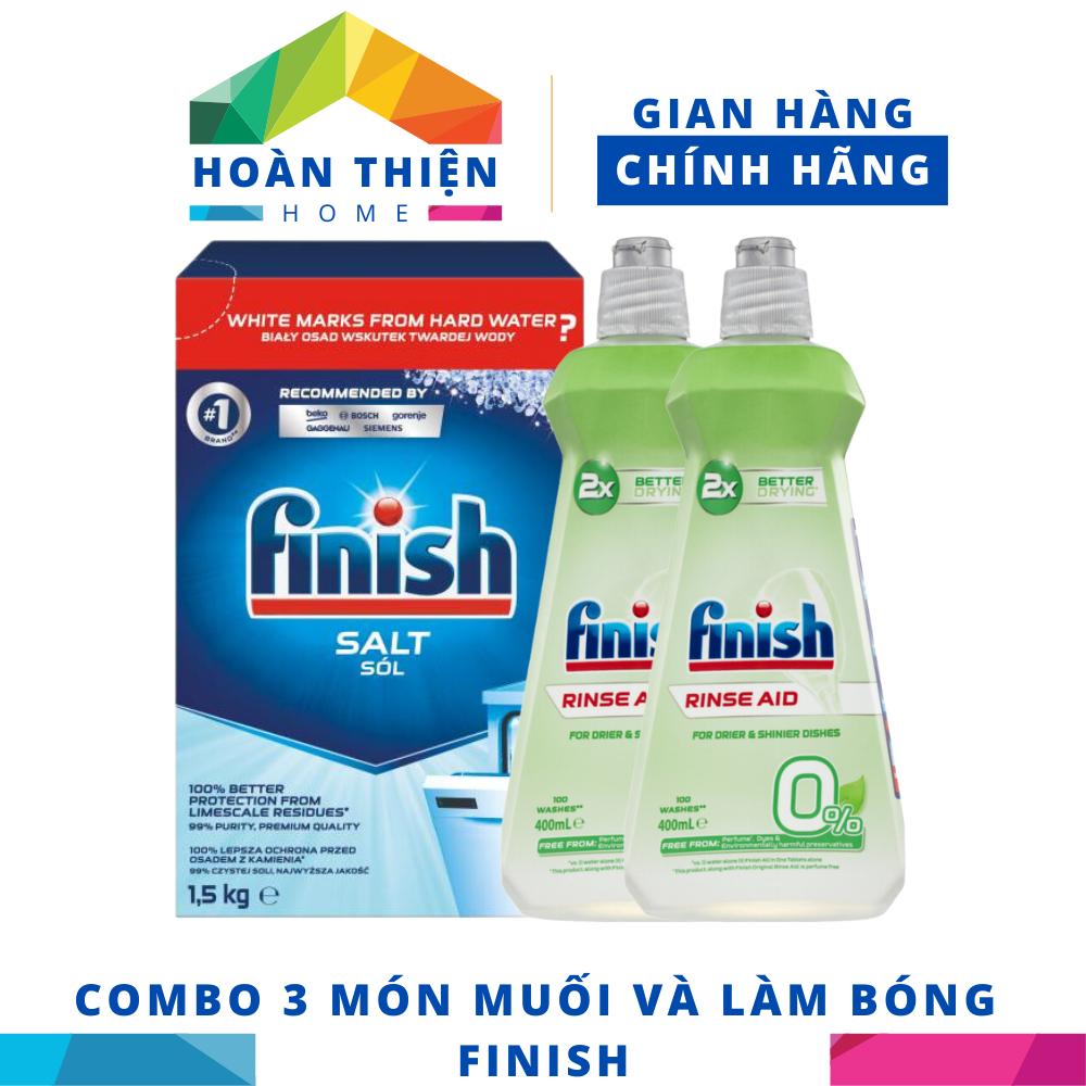 [Hỏa Tốc] (COMBO 3 món muối và làm bóng Finish) – Hộp 1,5Kg muối Finish (Làm mềm nước) + 2 Chai 400ml nước bóng Finish