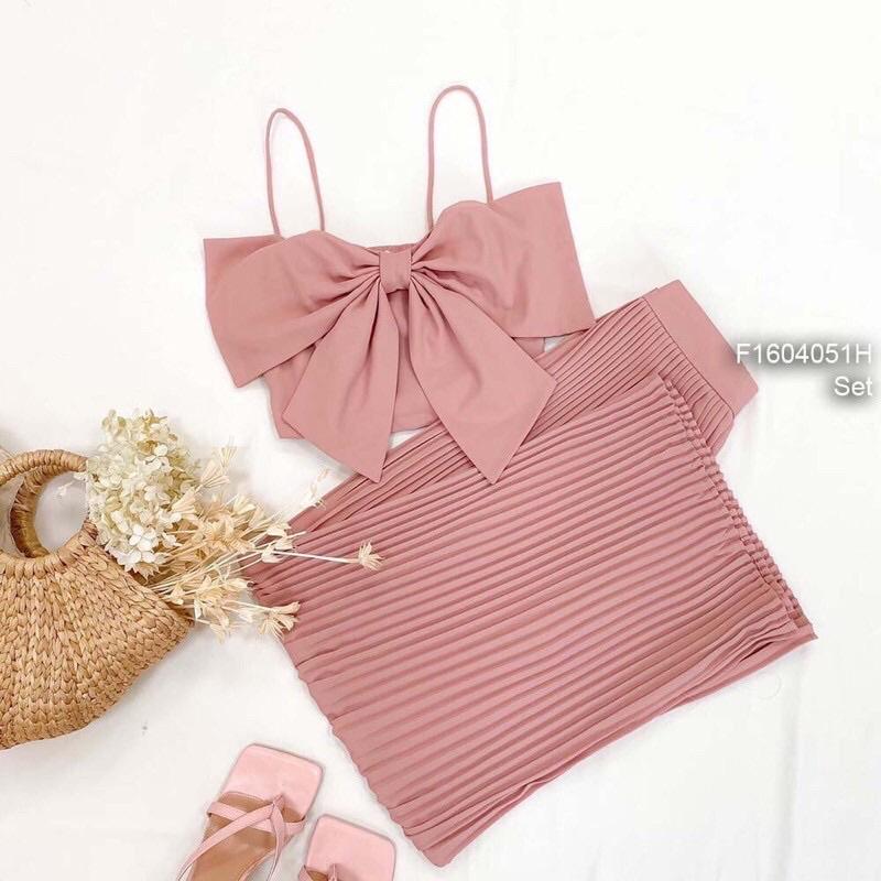 Set Áo 2 Dây Nơ Ngực, Quần Dập Ly Dài