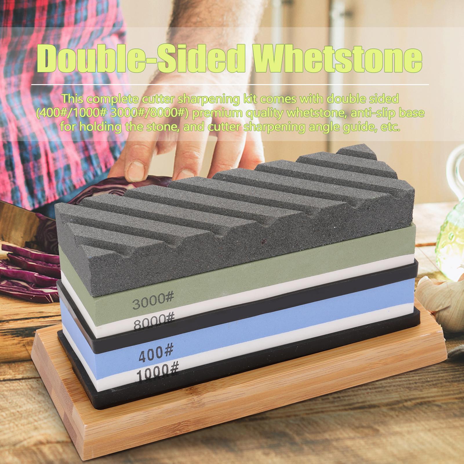 400#/1000# 3000#/8000# Premium Whetstone Cut Sharpening Stone Set Sharpener for All Blade Non Slip Base Cutter Sharpener