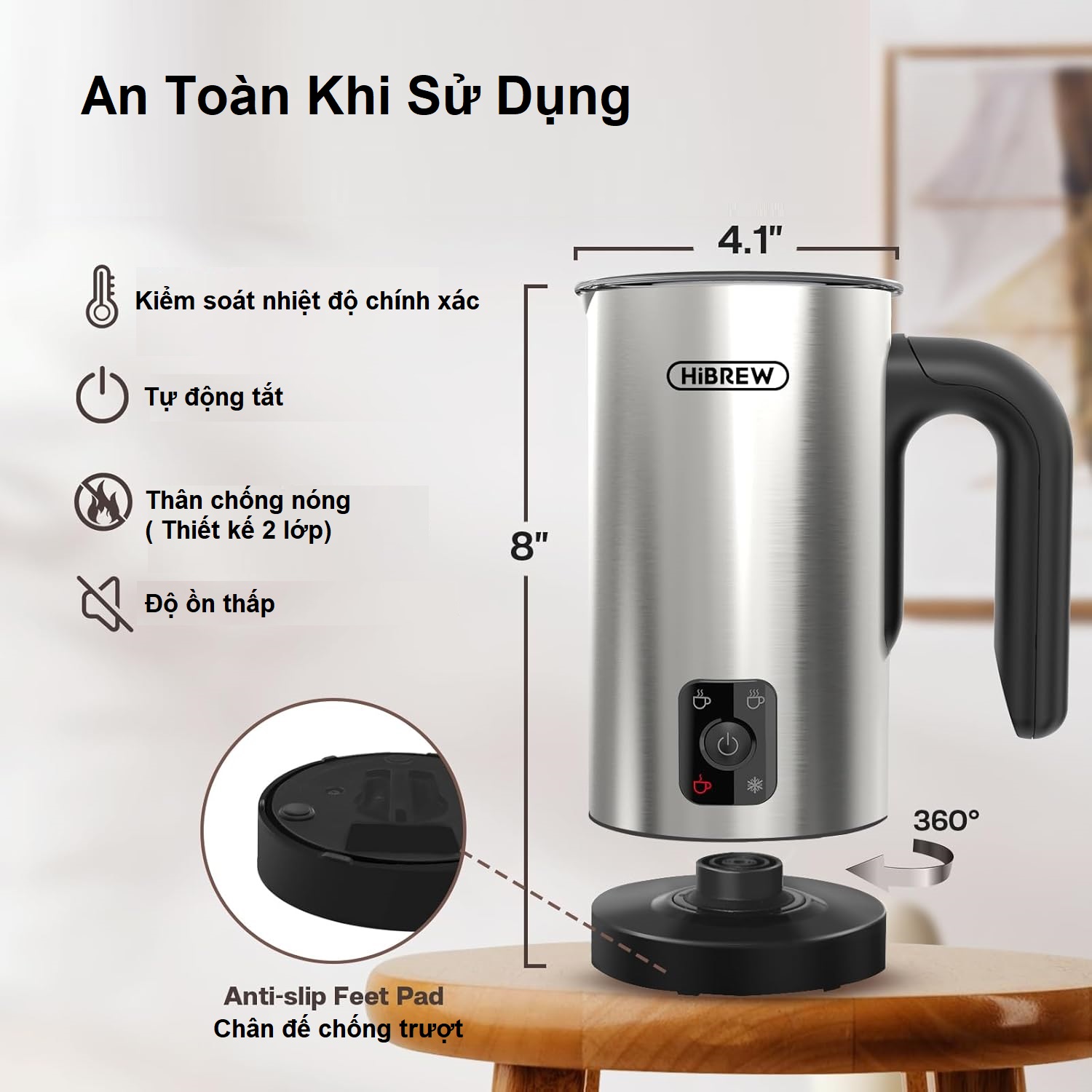 Máy tạo bọt sữa Nóng và Lạnh 4 trong 1. Thương hiệu Mỹ cao cấp HiBREW - M3A. Hàng chính hãng