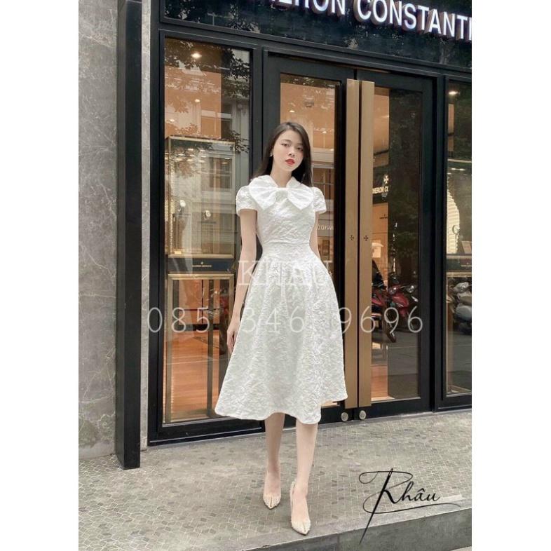 Đầm dự tiệc gấm tay ngắn nơ cổ ivy fashion - size M/L -MS225V đi biển dự tiệc dạo phố bigsize gợi cảm sexy