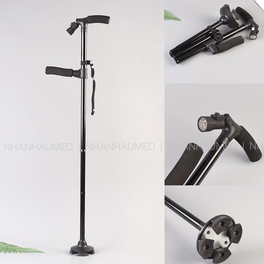 Gậy Chống Cho Người Già Cao Cấp Dạng Gấp Gọn - Có Kết Hợp Đèn Pin Và Tay Vịn Phụ, Đế Chống Trượt