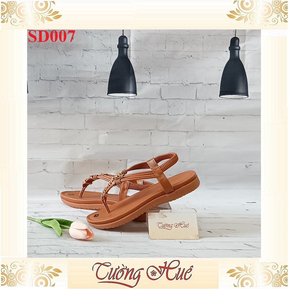 [Ảnh Thật 100%] Sandal Nữ Xỏ Ngón Quai Đính Hoa Đế Bệt - SD007