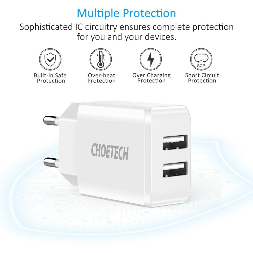 Củ sạc 2 cổng USB 5V/2A Choetech C0030 (HÀNG CHÍNH HÃNG)