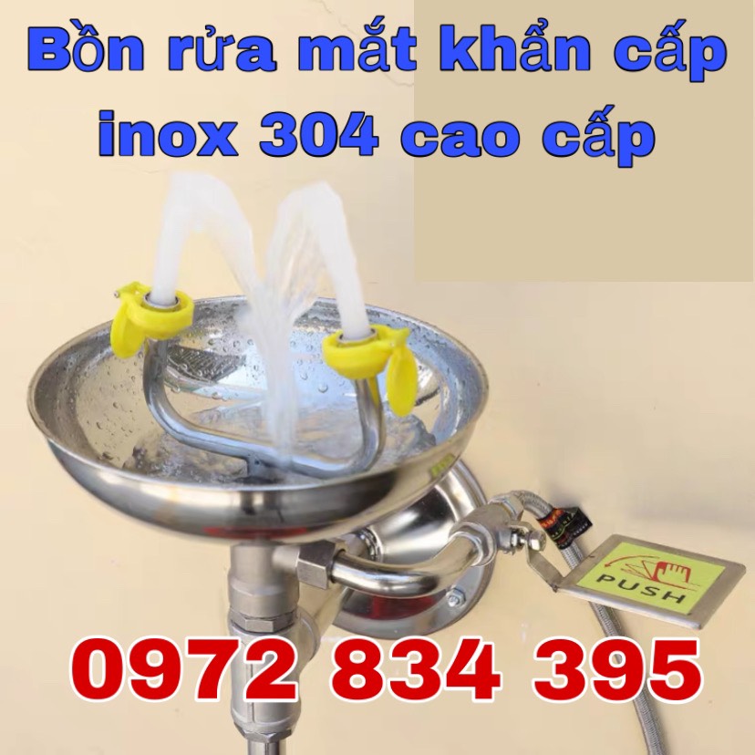 Bồn rửa mắt khẩn cấp treo tường đế tròn-inox 304