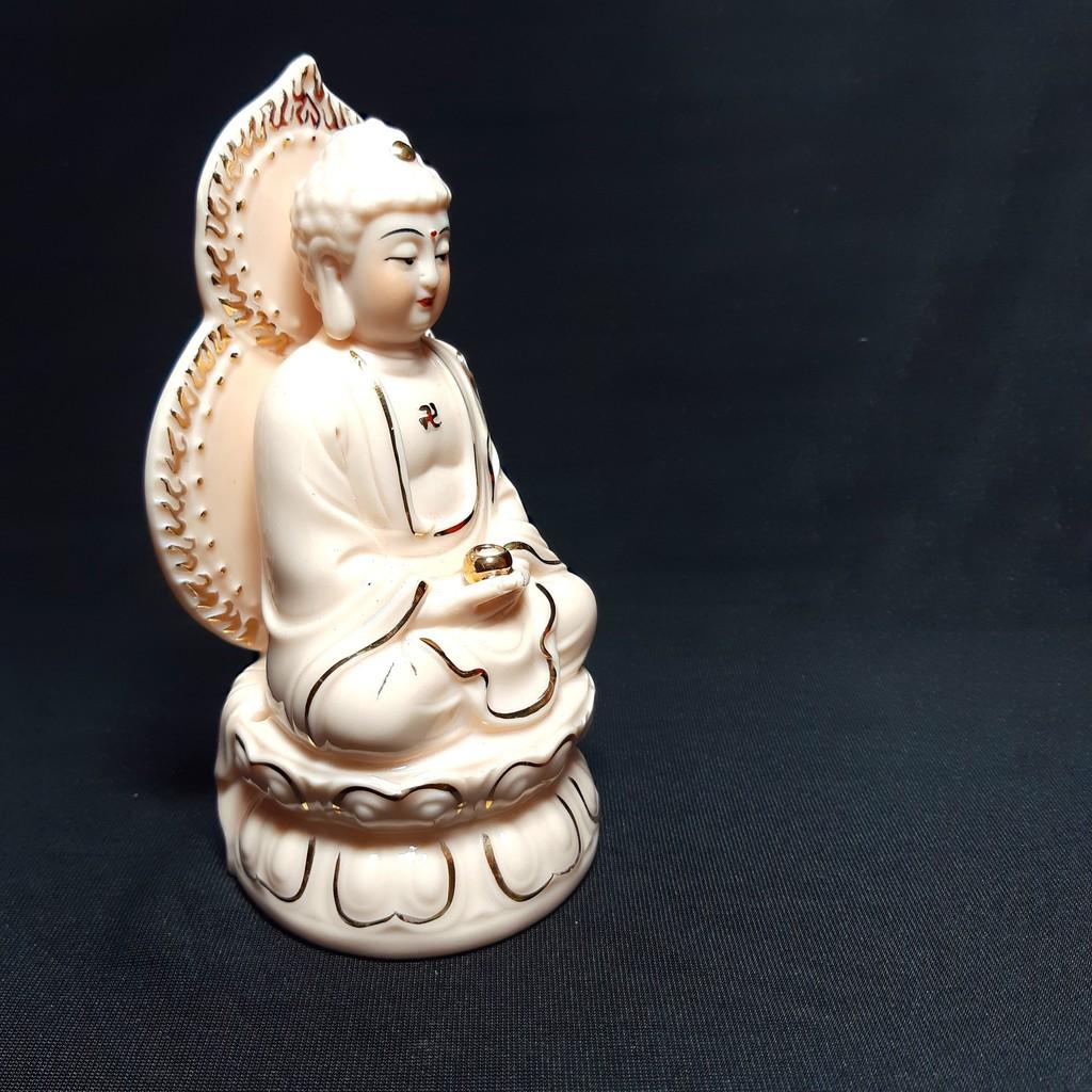 PHẬT THÍCH CA HÀO QUANG TRẮNG,HỒNG VẼ ĐỂ XE Ô TÔ CAO 14CM