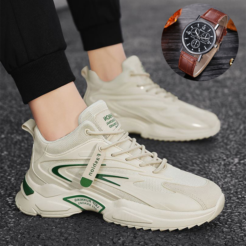 Giày Sneaker Thể Thao Nam Cổ Thấp, Giày Đế Tăng Chiều Cao 5cm Cho Nam Mẫu Mới CN-3033 Thời Trang Buộc Dây Cao Cấp Tặng Kèm Đồng Hồ Nam