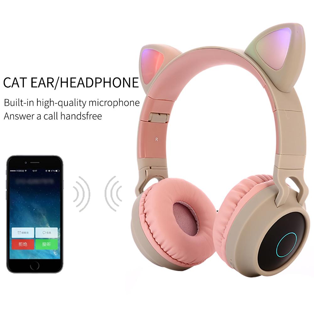 Tai Nghe Bluetooth Không Dây Bộ Dành Cho Máy Tính Cá Nhân Không Dây Tai Nghe Có Mic Bluetooth 5.0 LED Mèo Tai Tai Nghe