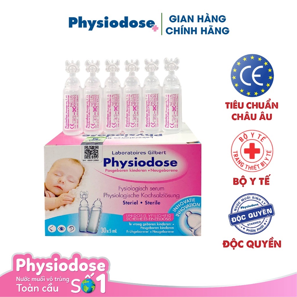 Physiodose- Nước muối sinh lý đơn liều (hộp 30 ống x 5ml) - Vệ sinh mắt mũi tai miệng cho bé