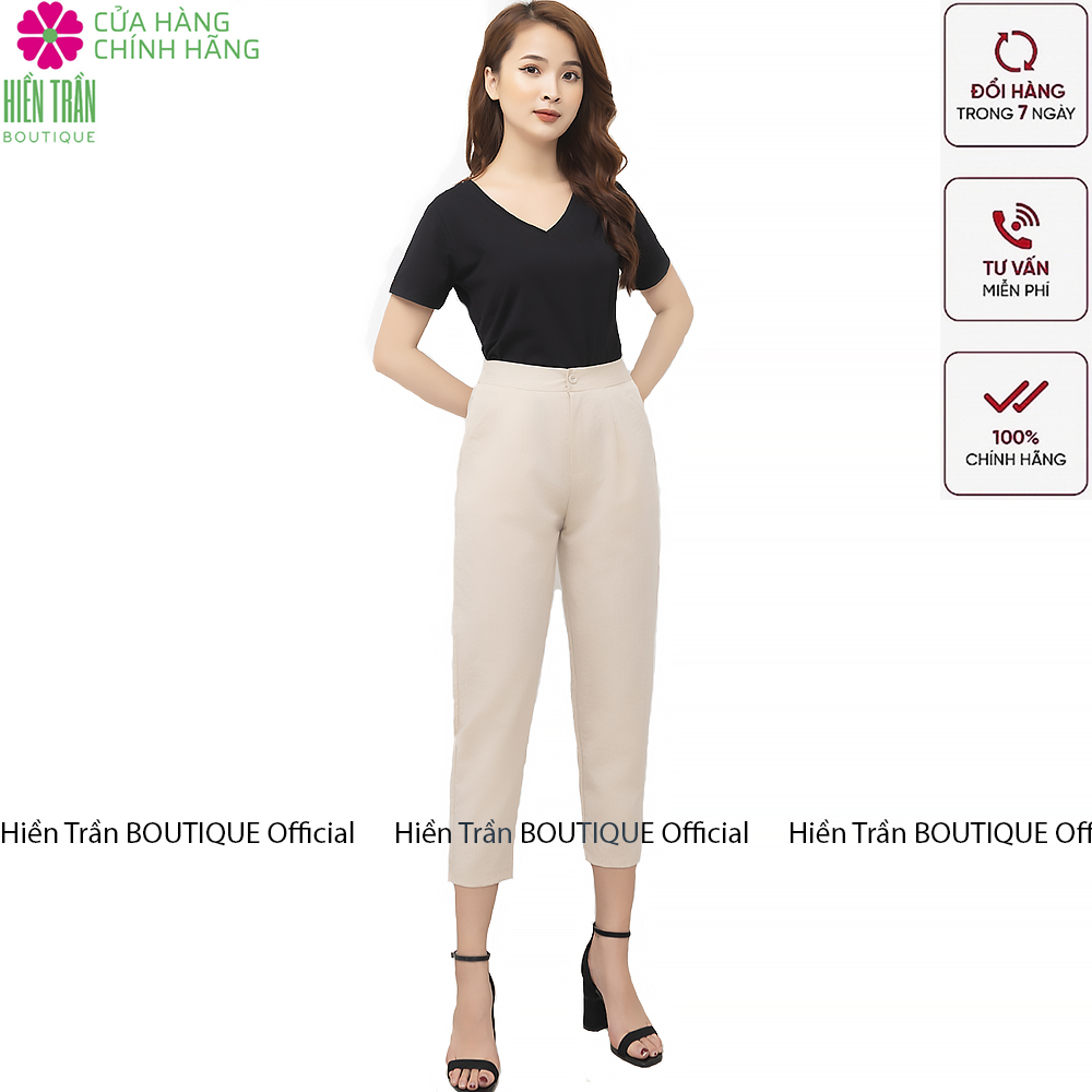 Quần baggy đũi Hiền Trần BOUTIQUE vải xước thoáng mát mềm mịn cạp chun sau form chuẩn tôn dáng