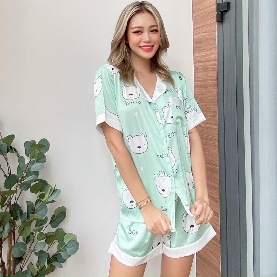Bộ Lụa Đùi Họa Tiết Mặc Nhà