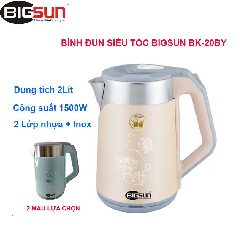 Bình đun siêu tốc 2 lớp Bigsun BK-20B 2 lít 1500W - Hàng chính hãng