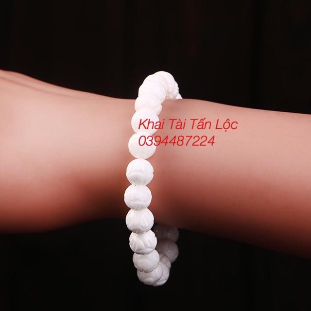Vòng tay chuỗi hạt đá trắng khắc hoa sen Bình An
