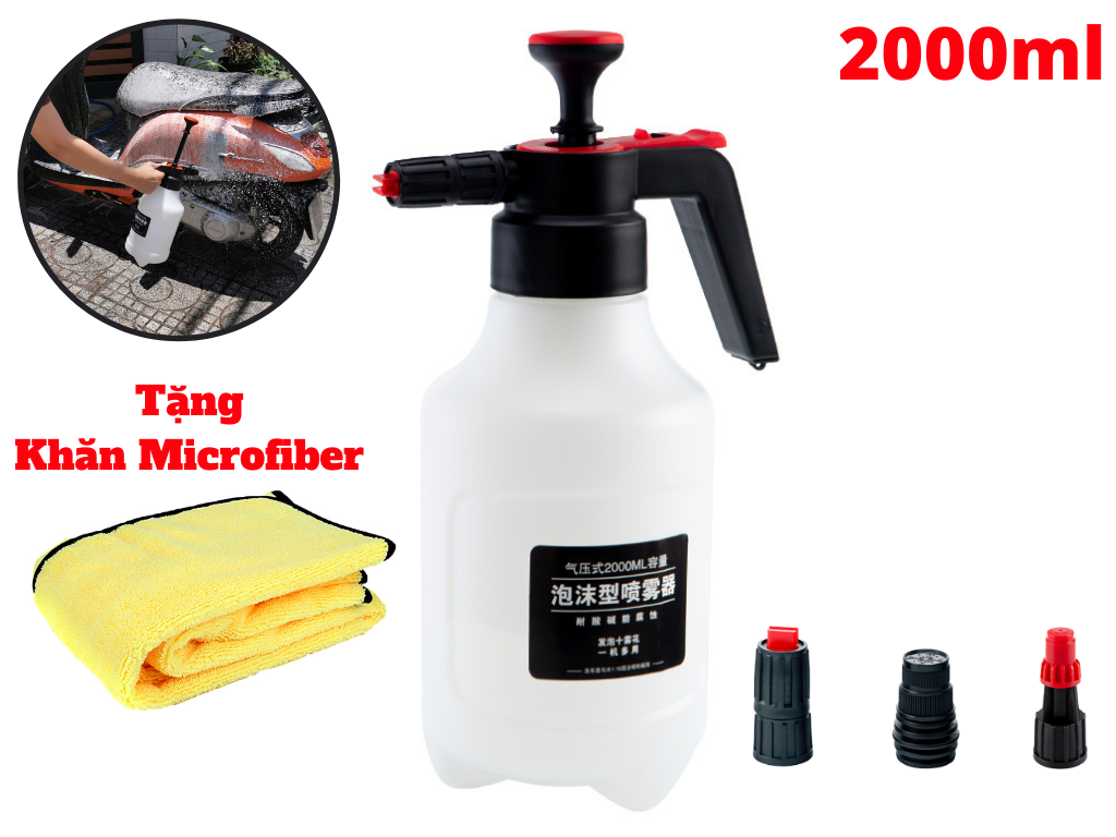 Bình Xịt Bọt Tuyết Rửa Xe 3 Trong 1, Rửa Xe Bọt Tuyết, Tưới Cây Tặng Khăn Microfiber