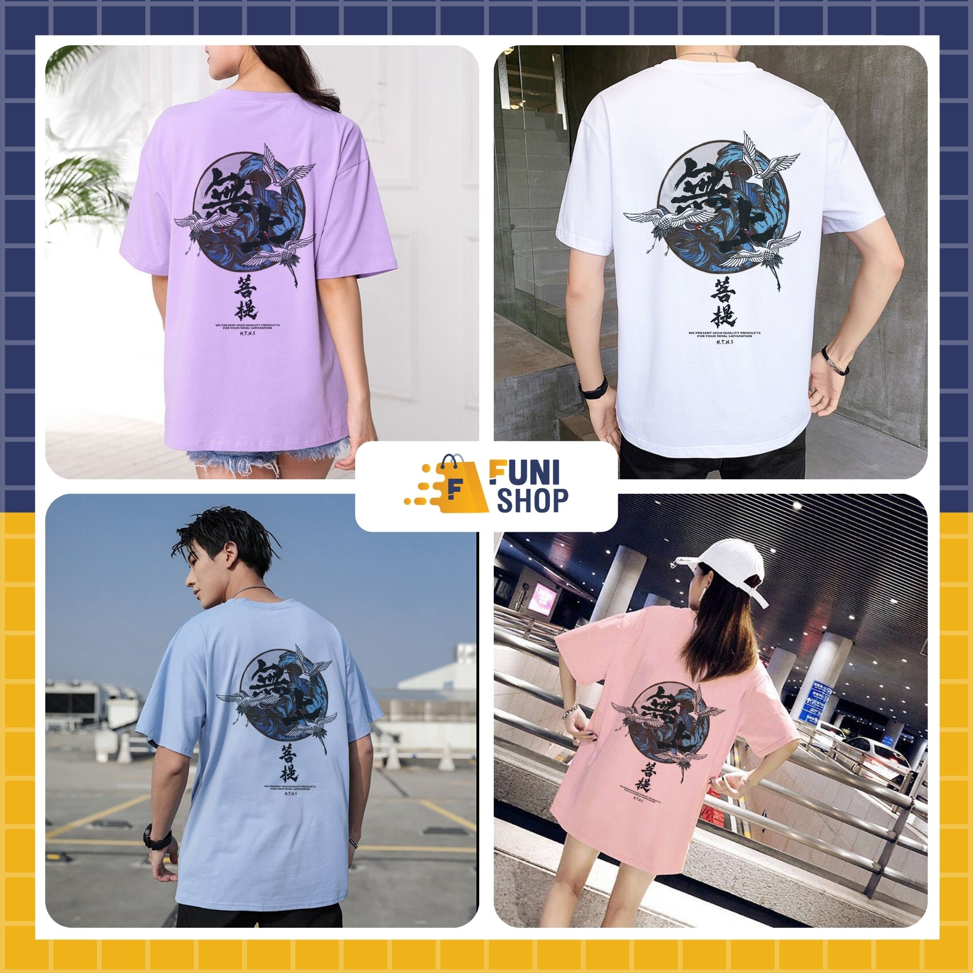 Áo thun đẹp   áo thun cotton 100% Tay Lỡ In 3 Con Hạc | FuniShop