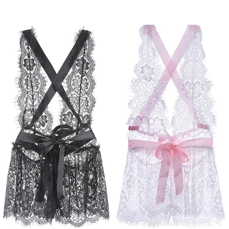 Jumpsuit đồ ngủ liền thân ren xẻ ngực, đồ ngủ trong suốt sexy TK2375
