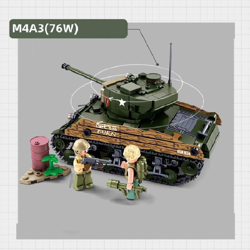 Đồ chơi Lắp ráp Xe Tăng chiến đấu M4A3, Sluban B1110 Medium Tank, Xếp hình thông minh, Mô hình quân sự