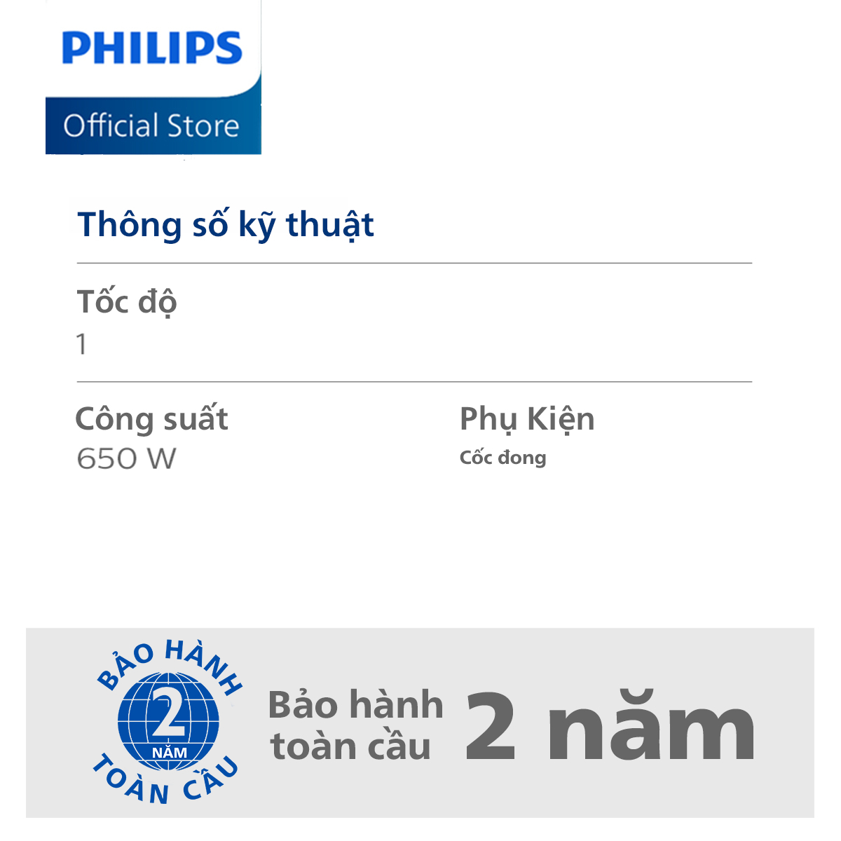 Máy xay cầm tay PHILIPS Promix HR2531 /00 650W thanh tay nhựa - Hàng Chính Hãng