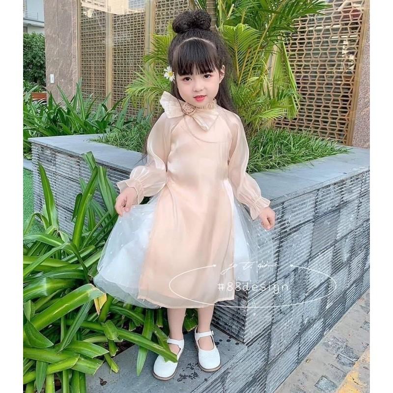 Áo dài bé thiết kế nơ cổ