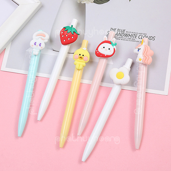 Bút bi gel bấm macaron mực xanh Hàn Quốc dễ thương viết chữ đẹp giá rẻ
