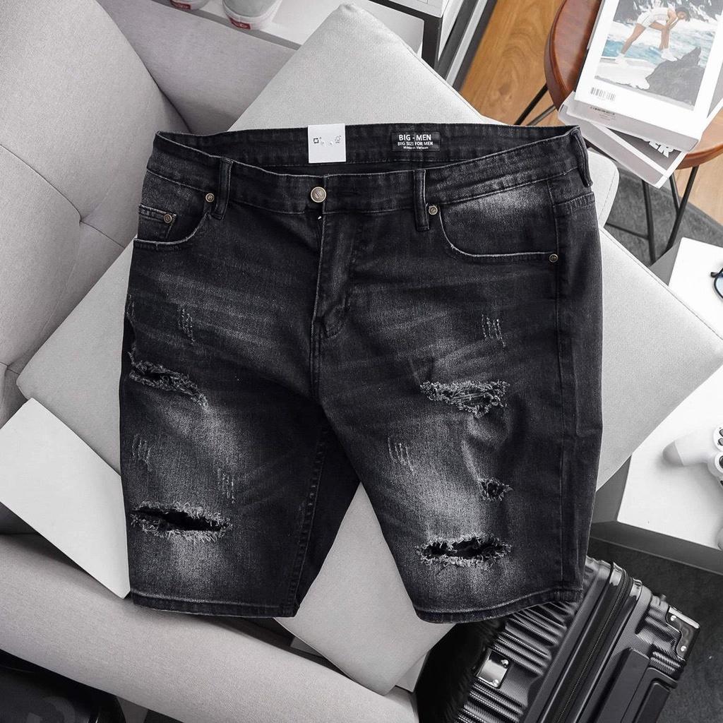 Quần short jean big size nam tông đen, xám bạc trơn rách 80 đến 130kg