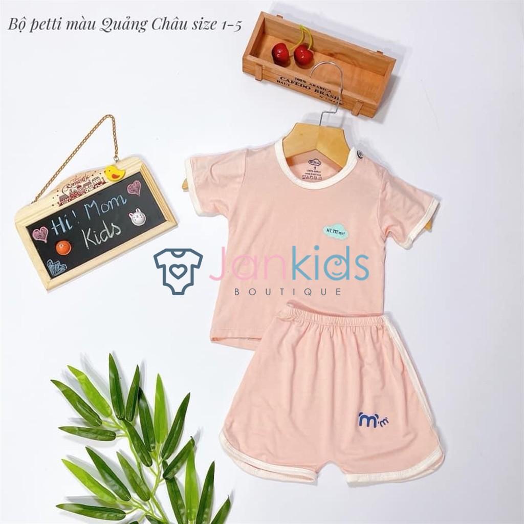 Bộ quần áo cộc tay Hi!mom nền màu viền trắng vải petit mềm mại cho bé 5-16kg