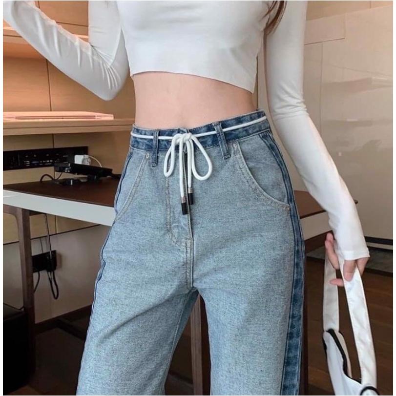Quần jeans nữ ống rộng gấp gấu Q8009