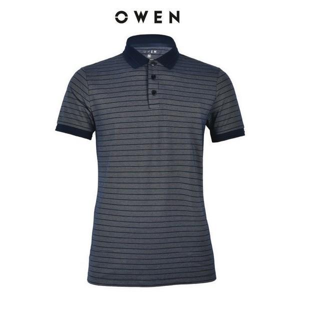 OWEN - Áo polo nam Owen màu xanh sọc ngang 21867- Áo thun ngắn tay có cổ nam