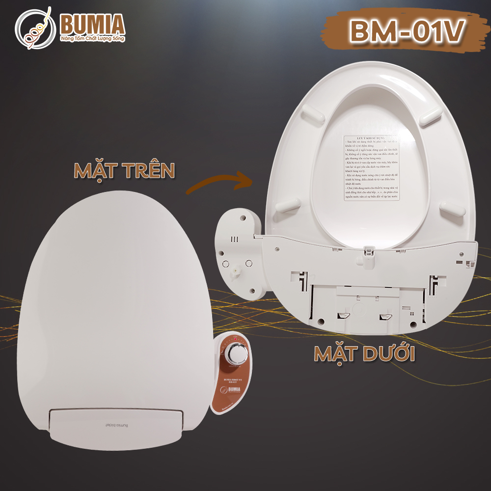 Nắp bồn cầu thông minh dùng cơ, tự rửa vệ sinh hậu môn và vệ sinh cho phụ nữ Bumia bidet, vòi xịt vệ sinh thông minh, mã sản phẩm BM-01V