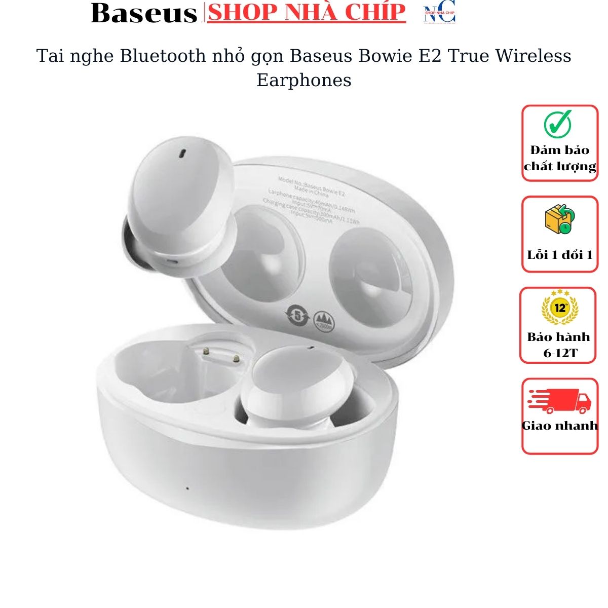 Tai nghe Bluetooth nhỏ gọn Baseus Bowie E2 True Wireless Earphones (Bluetooth V5.2 ,5 ~ 25h sử dụng, Anti-Los, điều khiển APP, WS chống nước IP55)-Hàng chính hãng