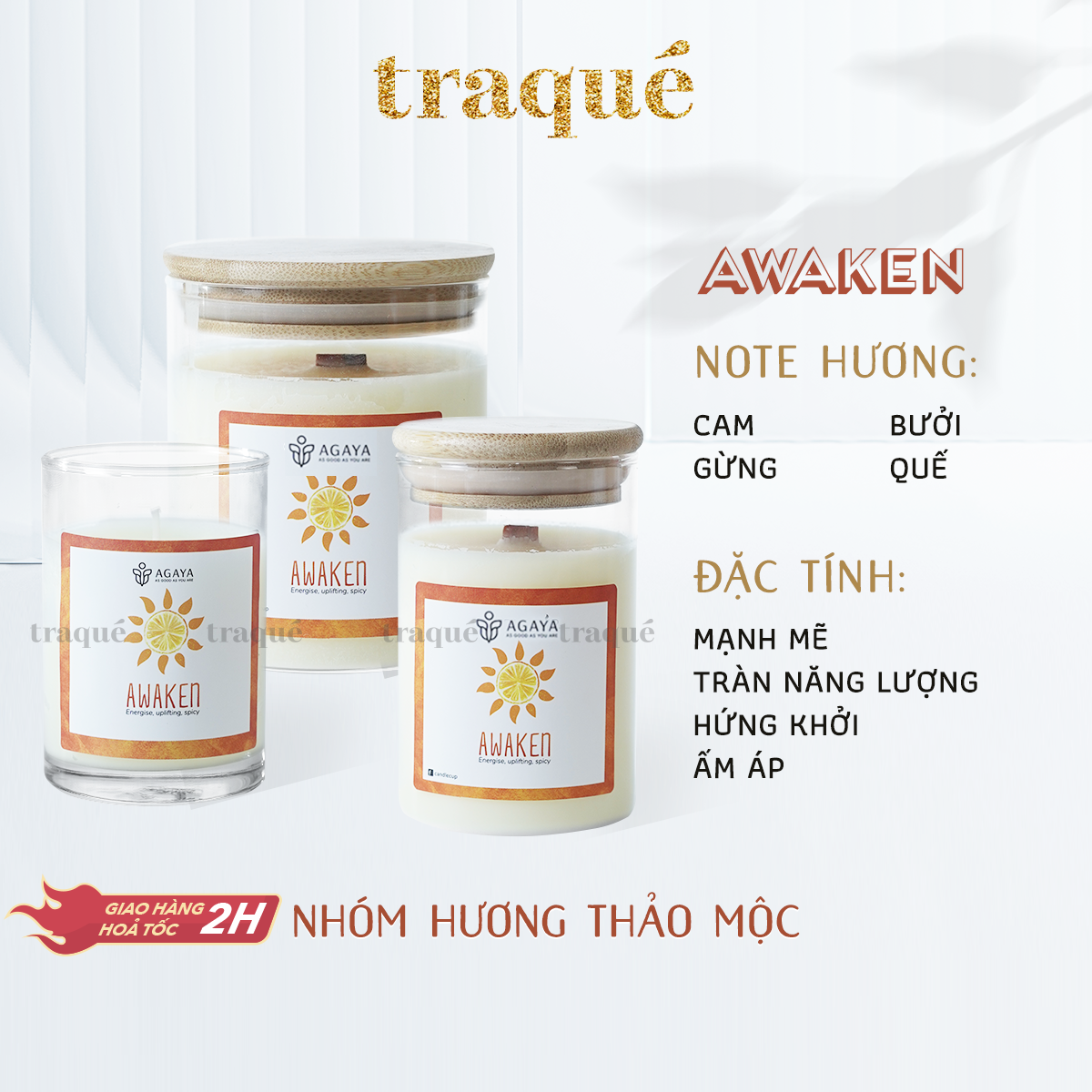 Nến thơm tinh dầu cao cấp không khói an toàn Candle Cup - AWAKEN - S - 100G (KG NẮP)