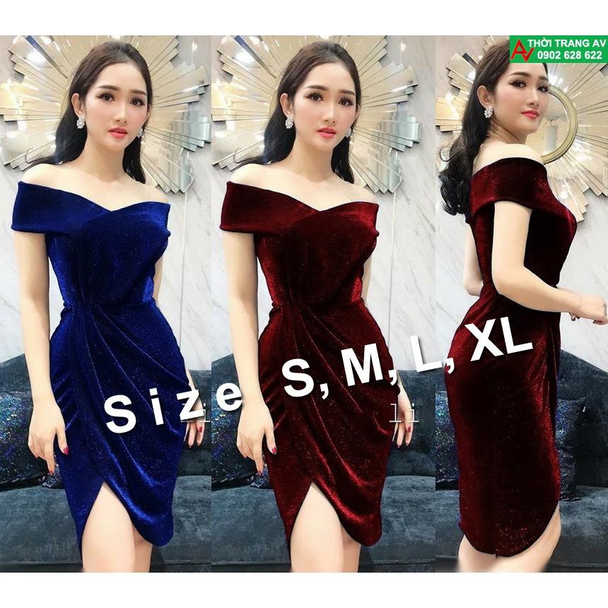 Đầm ôm body trễ vai nhũ kim tuyến dún eo vạt đắp chéo - AV6195