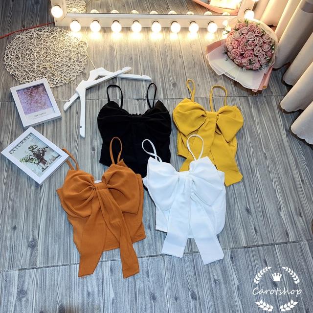 Áo 2 dây nơ ngực chất đũi hình thật freesize dưới 55kg có mút ngực - Carotshop