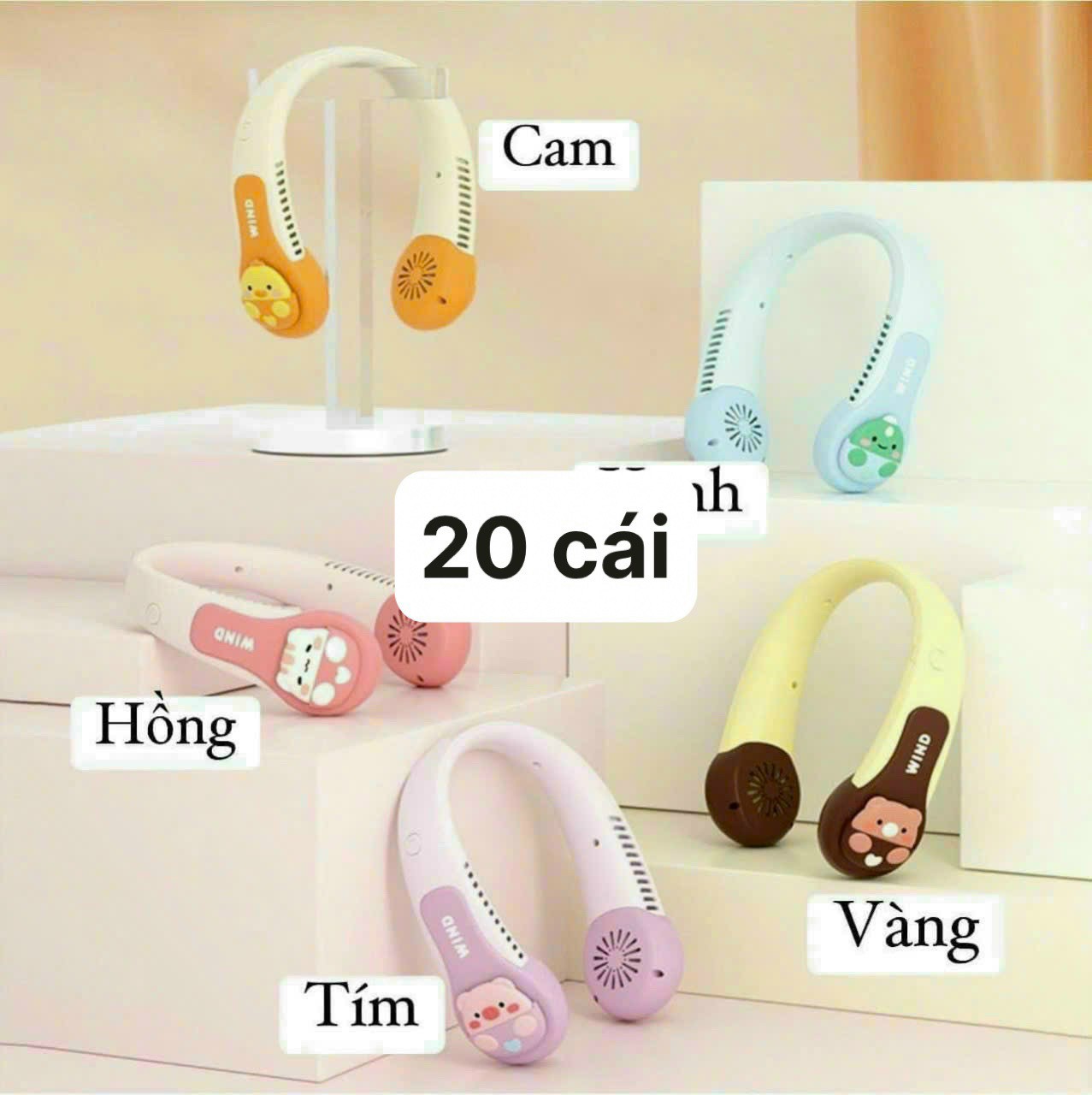 Quạt Đeo Cổ Không Cánh Hình Thú Wind 3D, Quạt Mini Cute Sạc Tích Điện USB 3 Cấp Độ Gió - giao mầu ngẫu nhiên